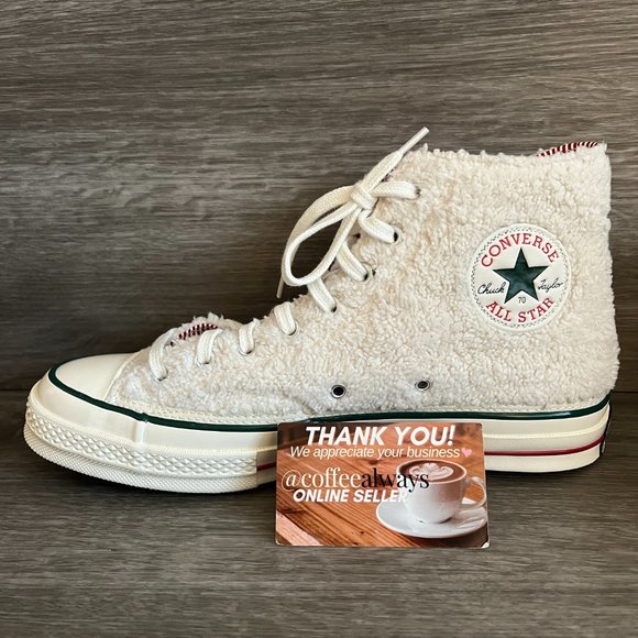 Converse Chuck 70 HI Winter Holidays Sherpa Egret Red Green Sz 10.5 Women's NWOB - Picture 5 of 7
